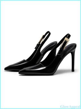 Slingback High Heels Pointed Toe Stiletto Pumps Faux Leather Formal
